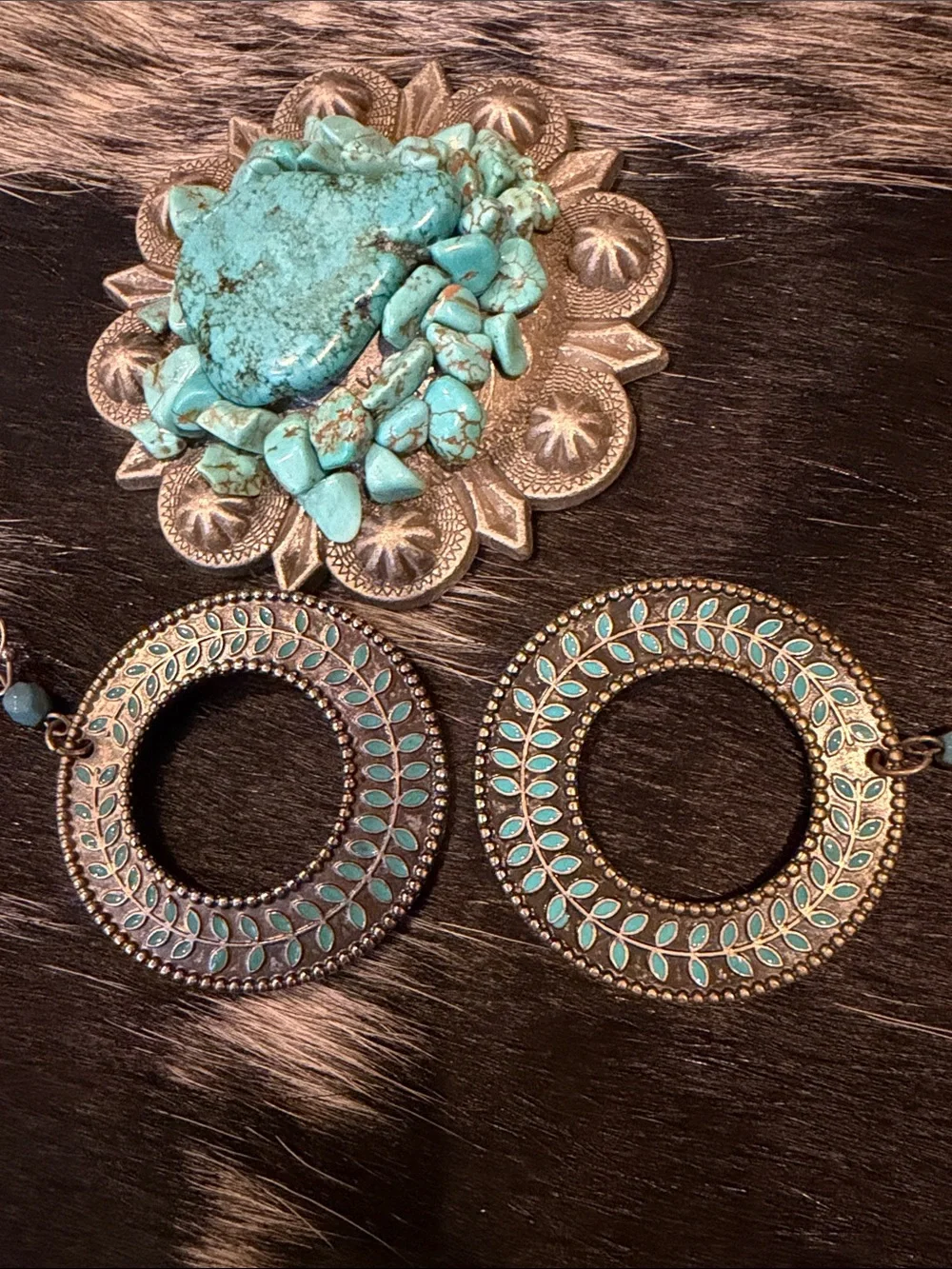 Turquoise-Accent Metal Hoop Earrings